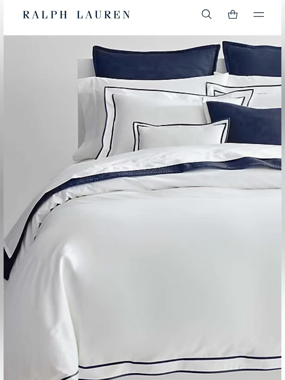 Ralph Lauren Home Spencer Sateen Queen White Duvet Cover with Navy Trim